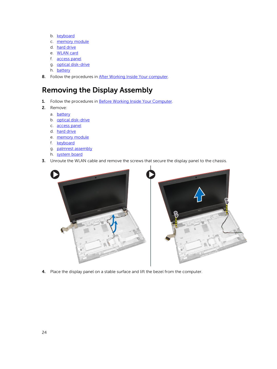 Dell P52G owner manual Removing the Display Assembly 