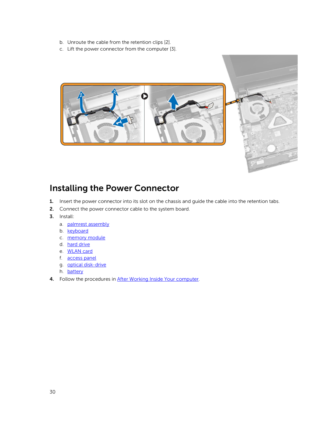 Dell P52G owner manual Installing the Power Connector 