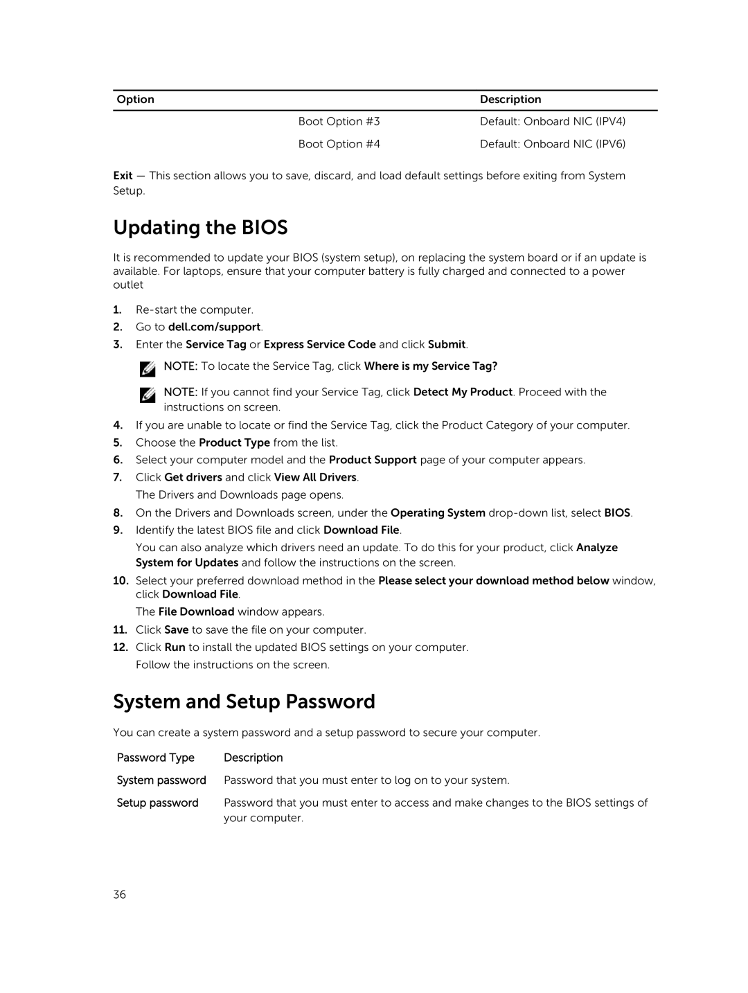 Dell P52G owner manual Updating the Bios, System and Setup Password 