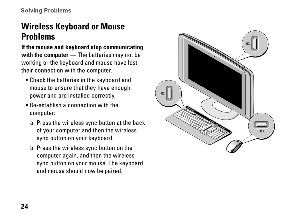 Dell 1909, P687X, MTF setup guide Wireless Keyboard or Mouse Problems 