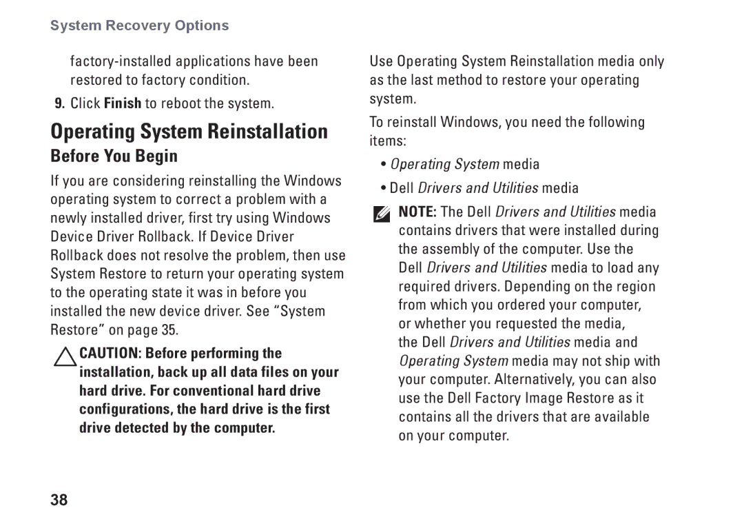 Dell MTF, P687X, 1909 setup guide Operating System Reinstallation, Before You Begin 