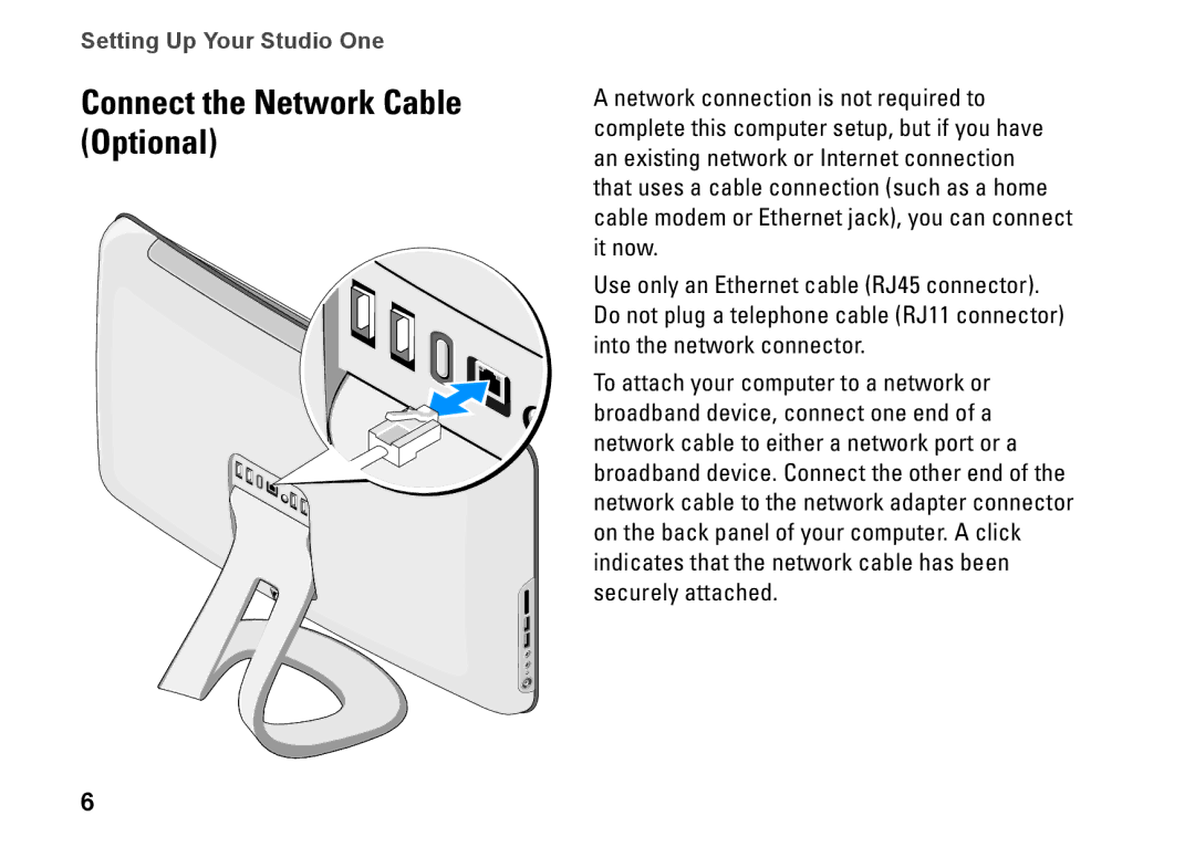 Dell 1909, P687X, MTF setup guide Connect the Network Cable Optional 