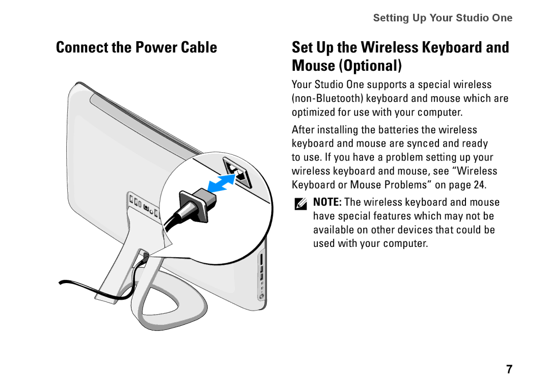 Dell P687X, MTF, 1909 setup guide Connect the Power Cable, Mouse Optional, Set Up the Wireless Keyboard 