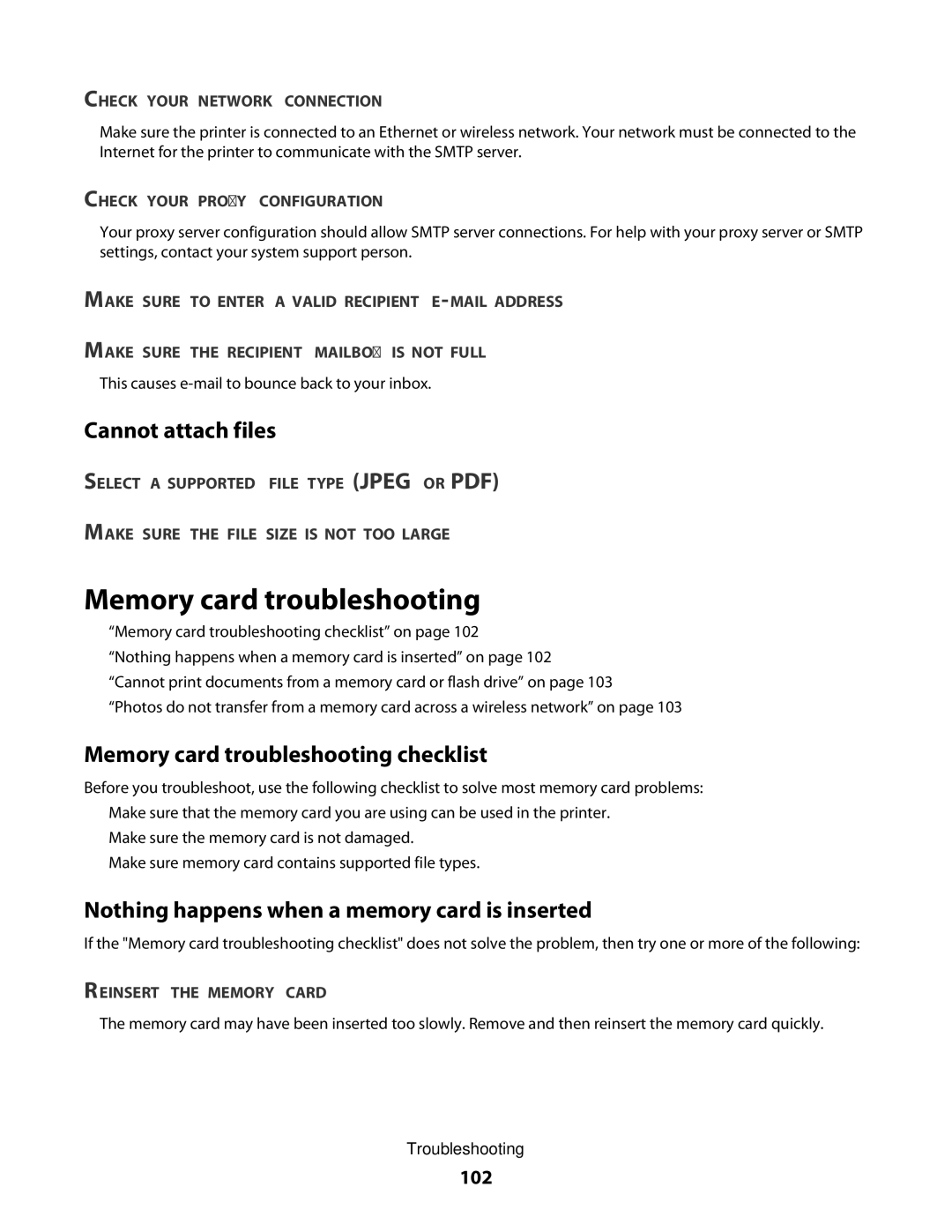 Dell P713w Cannot attach files, Memory card troubleshooting checklist, Nothing happens when a memory card is inserted 