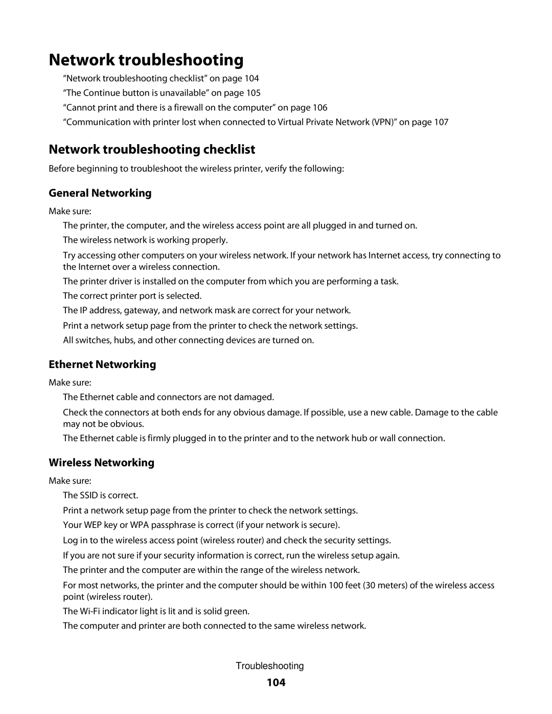 Dell P713w manual Network troubleshooting checklist 