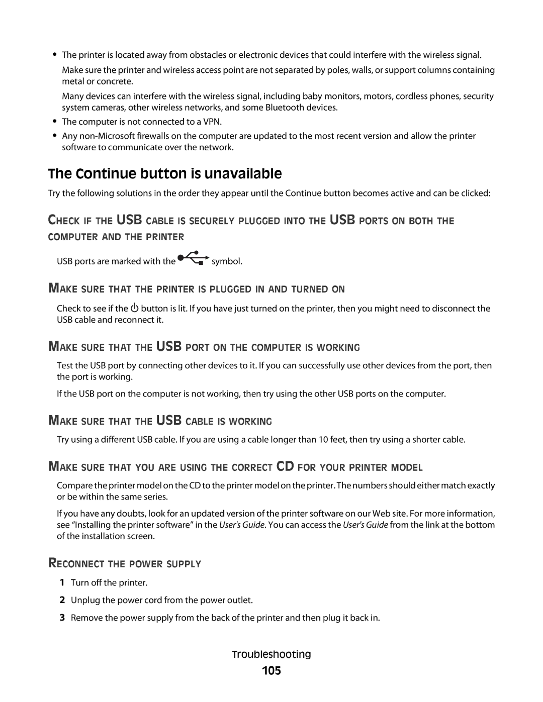 Dell P713w manual Continue button is unavailable, 105 