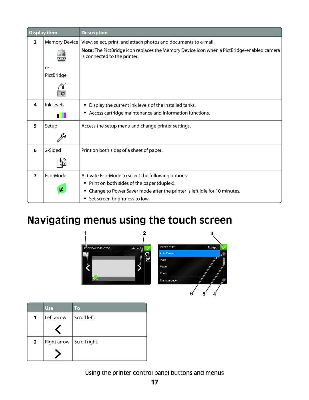 Dell P713w manual Navigating menus using the touch screen, Display item 