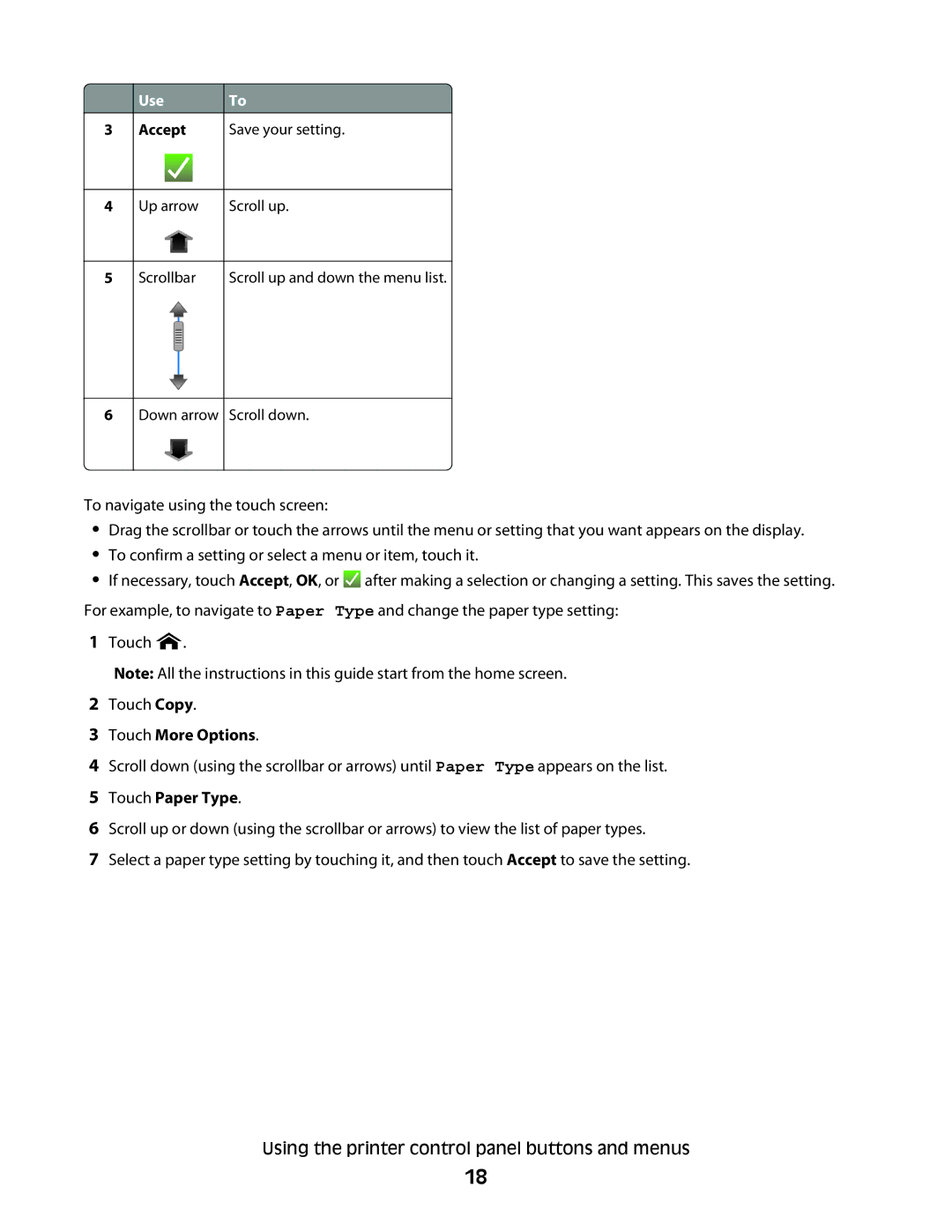 Dell P713w manual Touch More Options, Touch Paper Type 