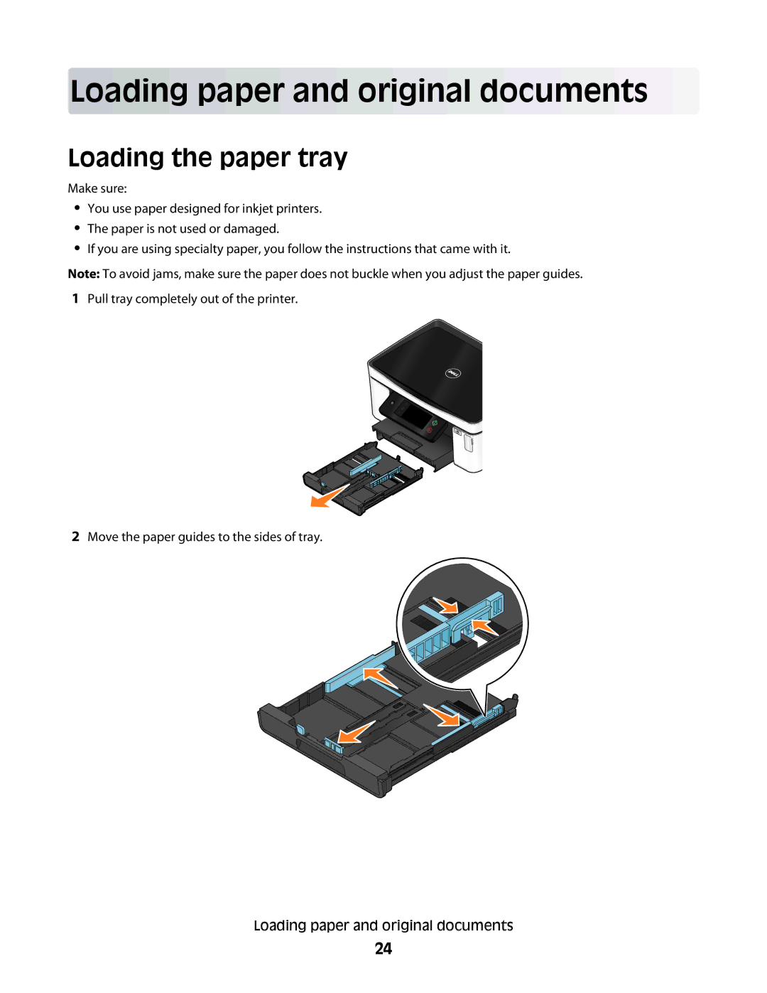 Dell P713w manual Loading paper and original documents, Loading the paper tray 