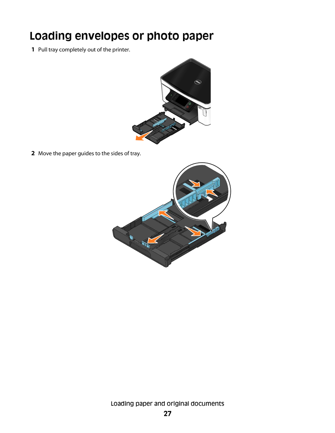 Dell P713w manual Loading envelopes or photo paper 