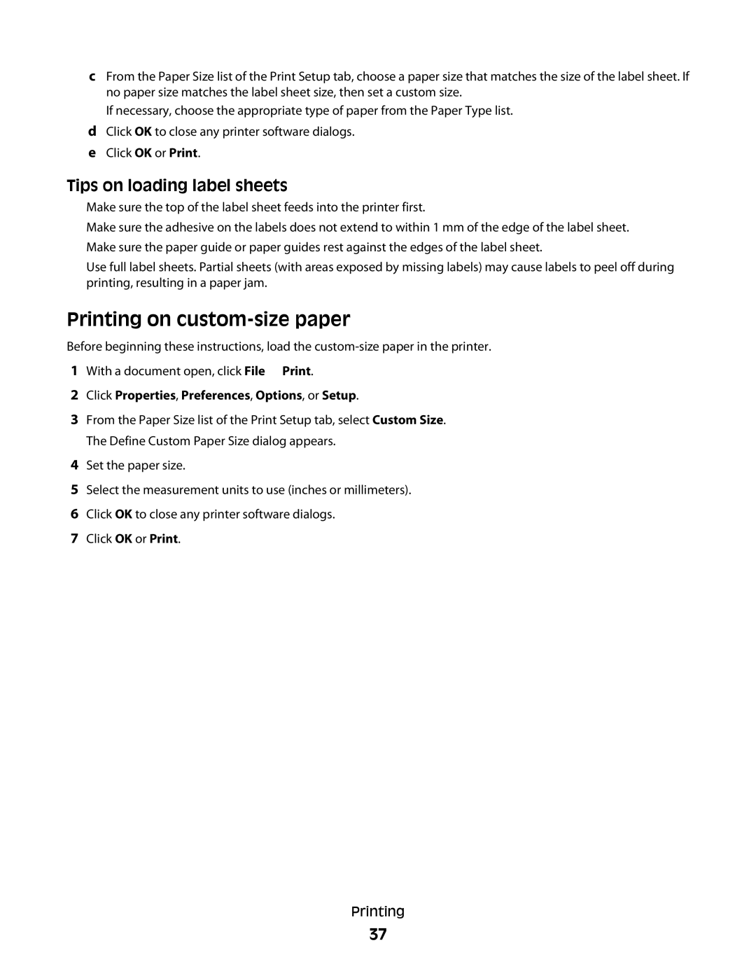 Dell P713w manual Printing on custom-size paper, Tips on loading label sheets 