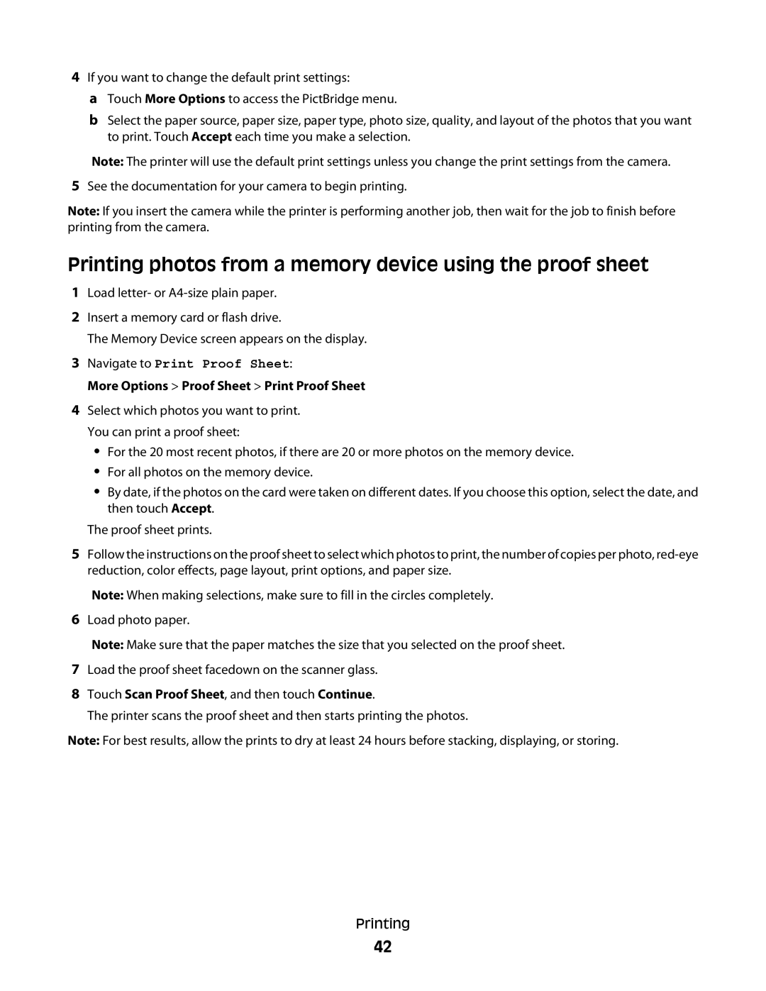 Dell P713w manual Printing photos from a memory device using the proof sheet, More Options Proof Sheet Print Proof Sheet 