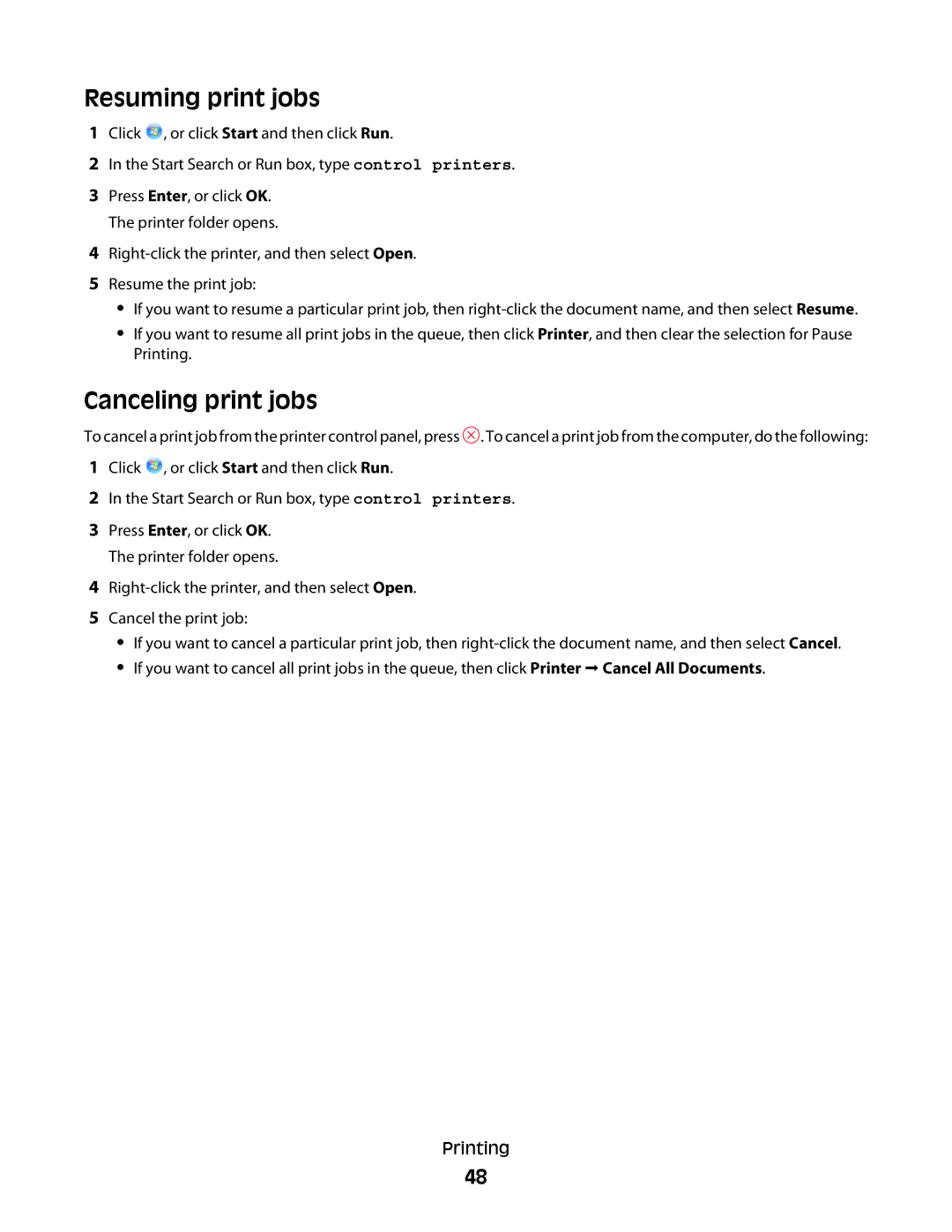 Dell P713w manual Resuming print jobs, Canceling print jobs 