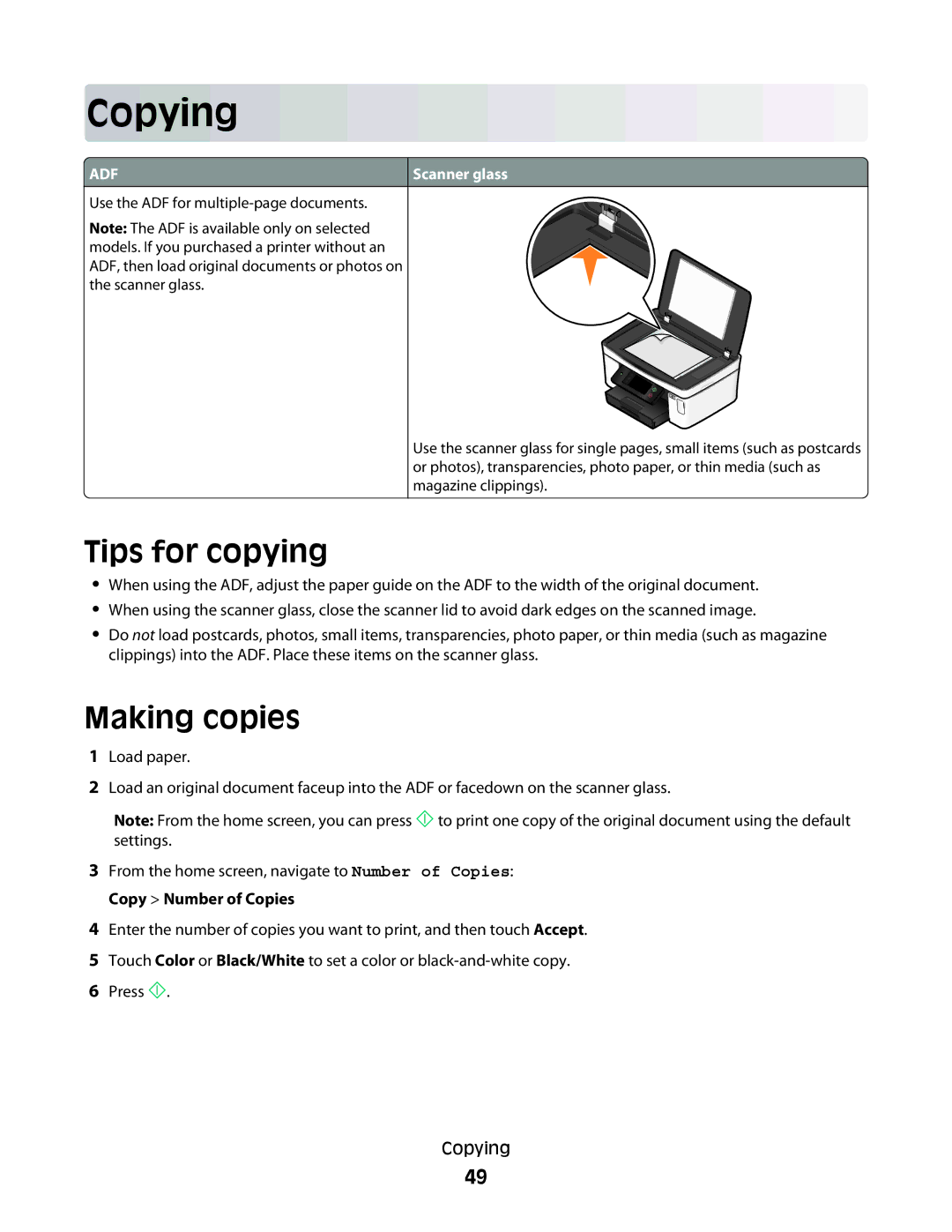 Dell P713w manual Copying, Tips for copying, Making copies 