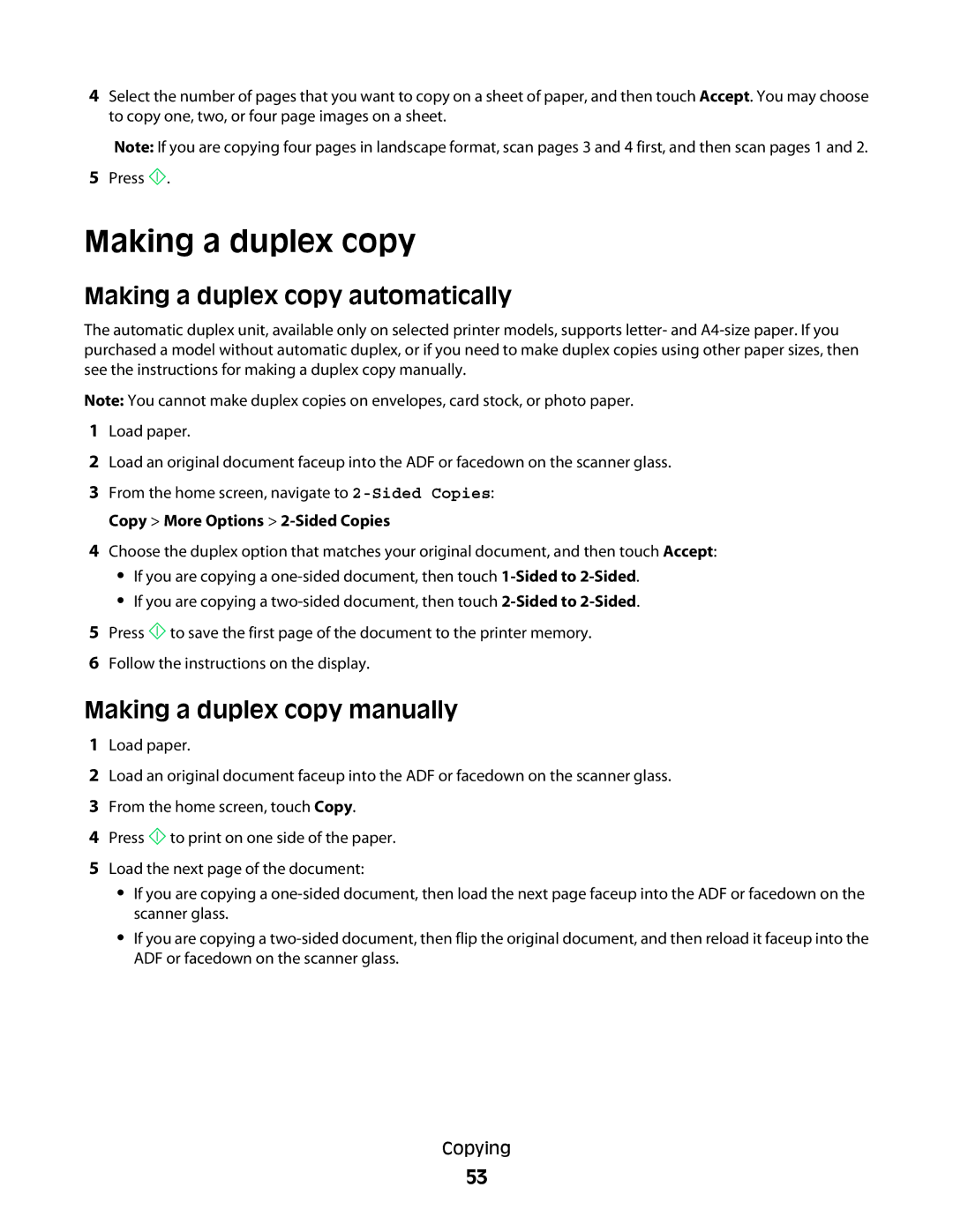 Dell P713w Making a duplex copy automatically, Making a duplex copy manually 