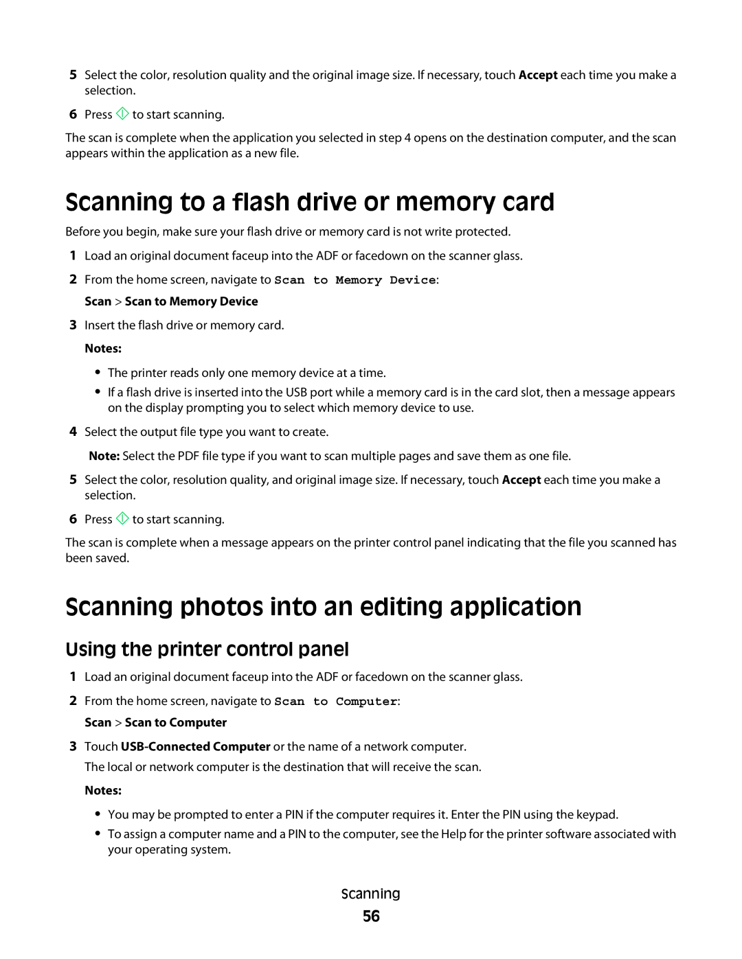 Dell P713w manual Scanning to a flash drive or memory card, Scanning photos into an editing application 