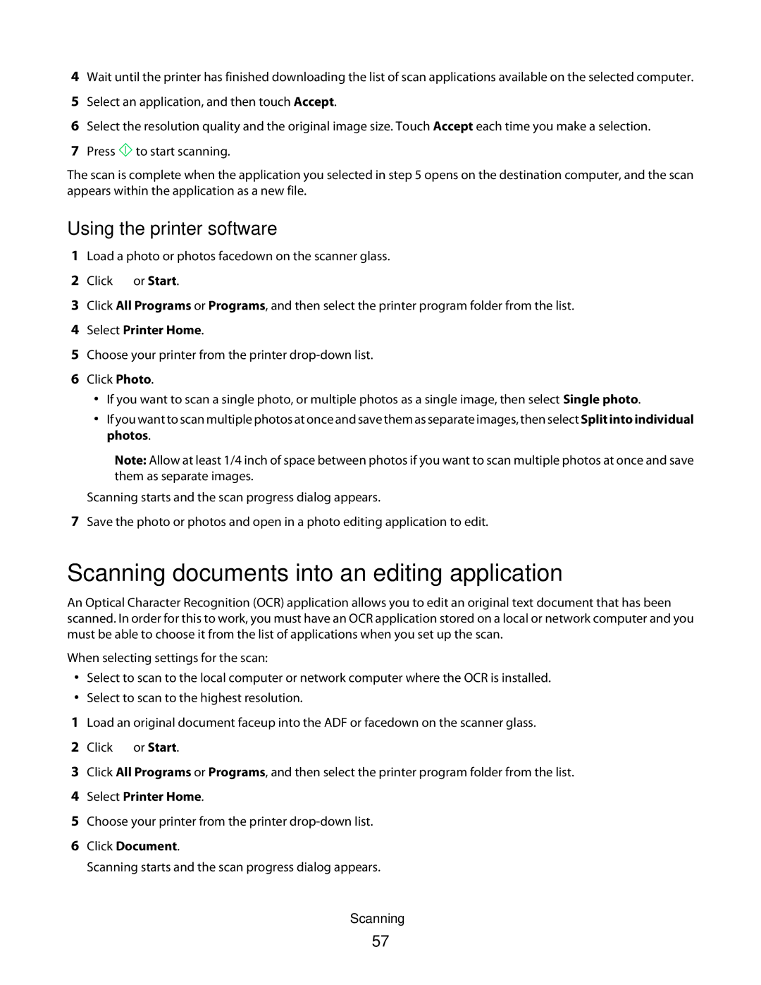 Dell P713w manual Scanning documents into an editing application, Using the printer software, Click Document 