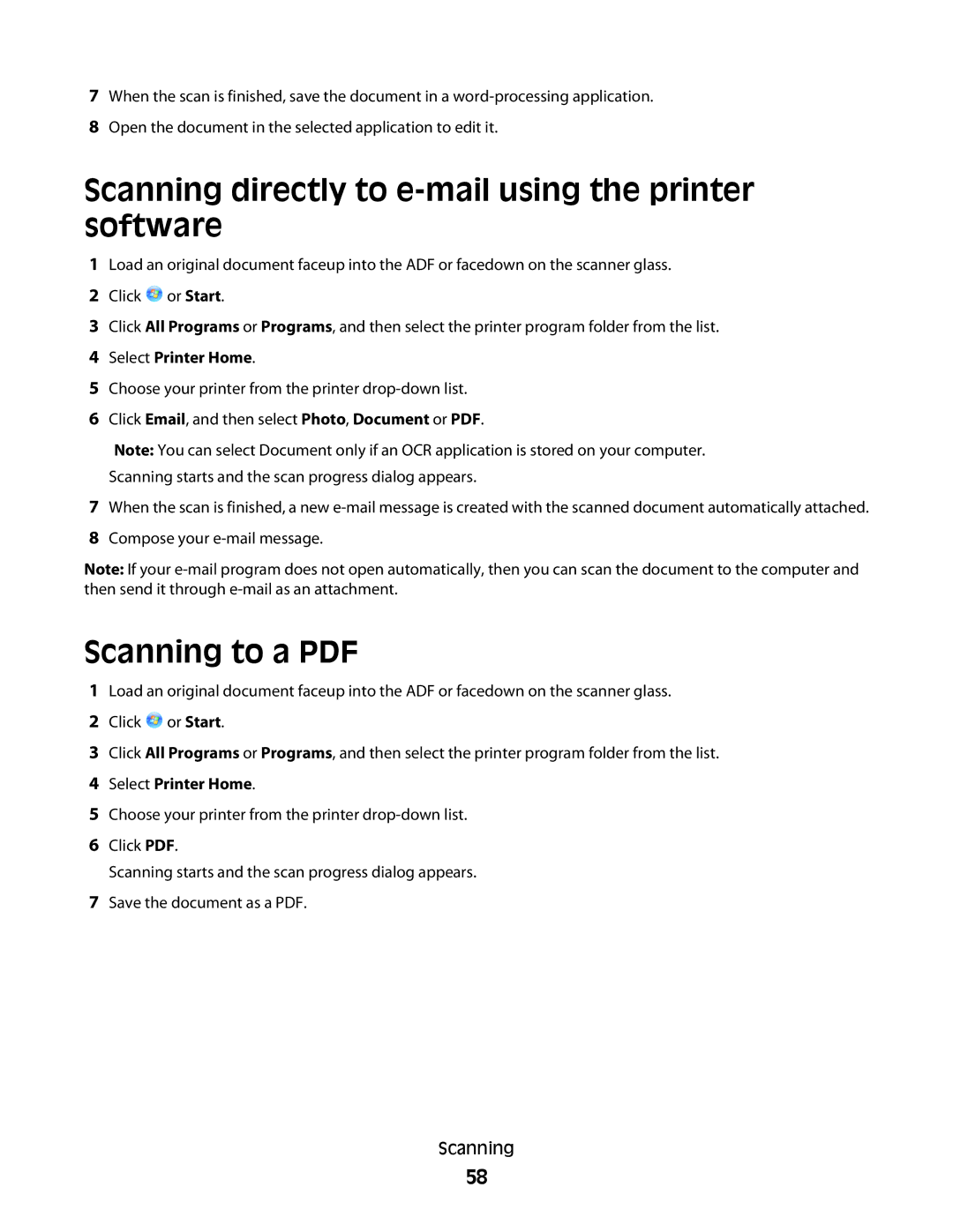 Dell P713w manual Scanning directly to e-mail using the printer software 