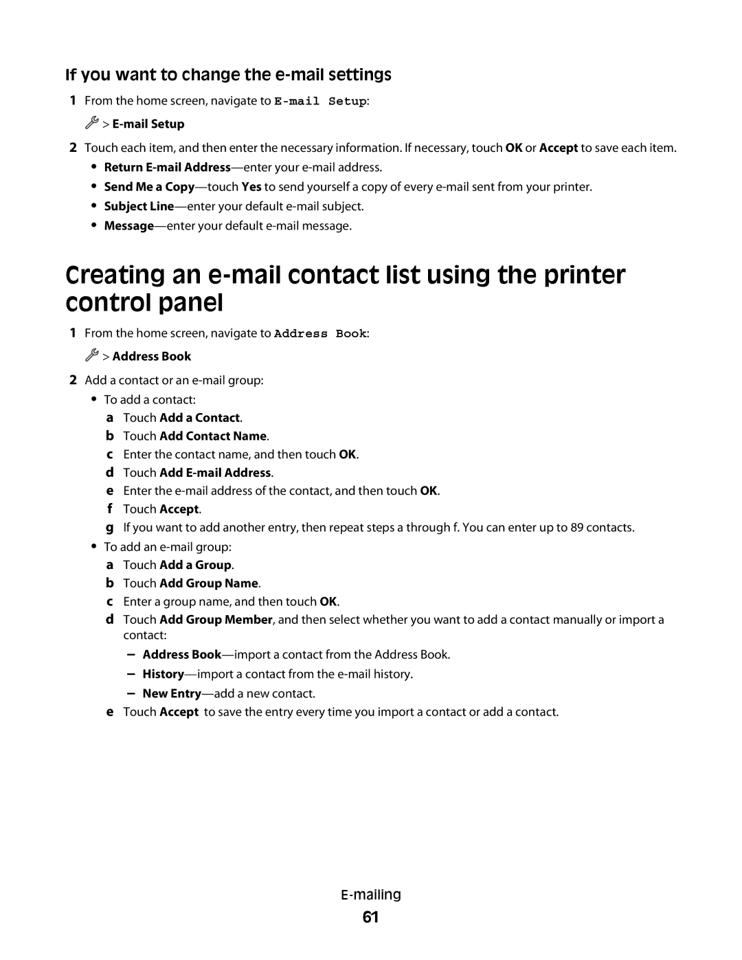 Dell P713w manual If you want to change the e-mail settings, Address Book, Touch Add a Contact Touch Add Contact Name 