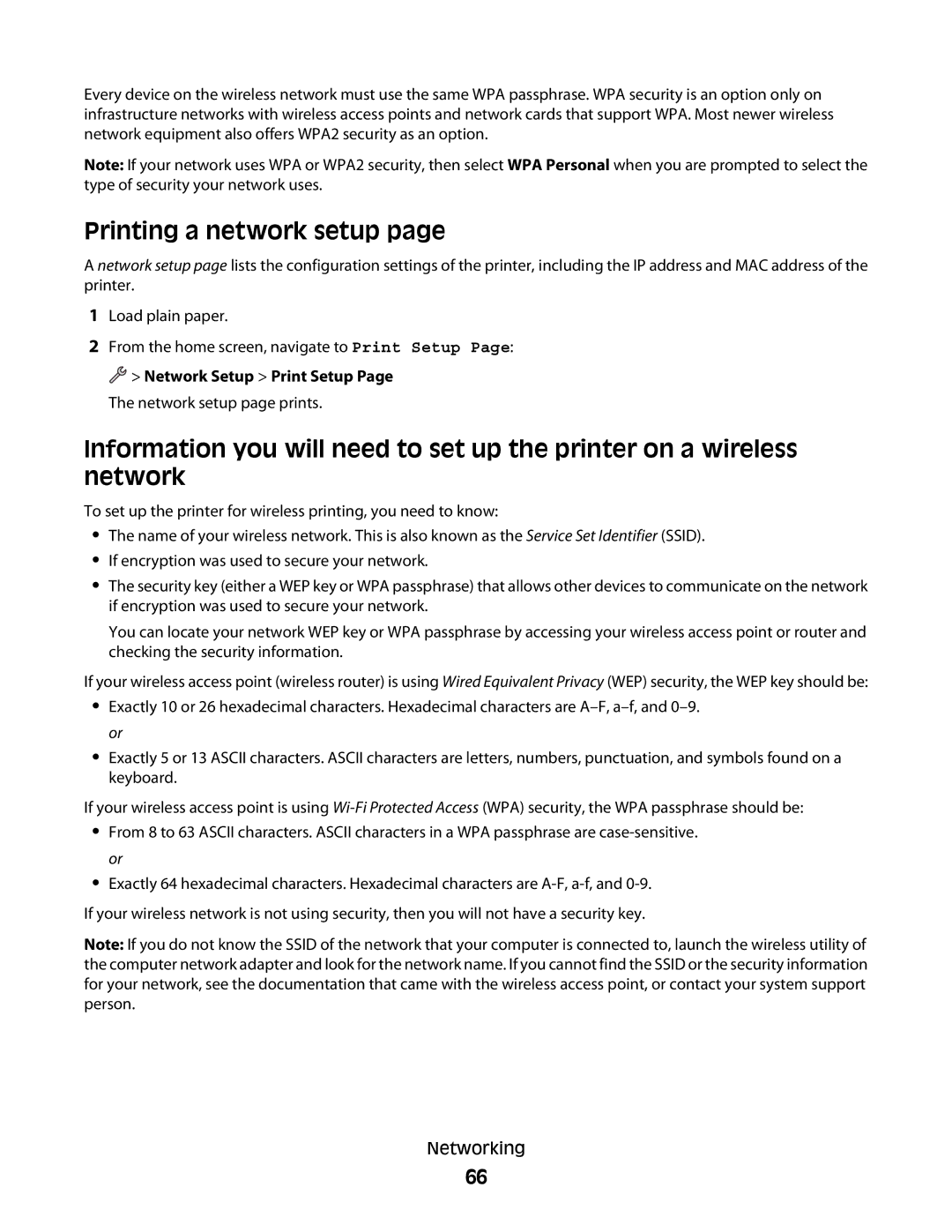 Dell P713w manual Printing a network setup, Network Setup Print Setup Page The network setup page prints 