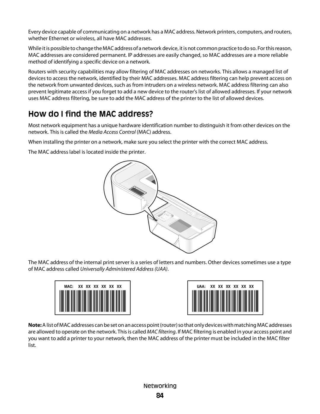 Dell P713w manual How do I find the MAC address? 