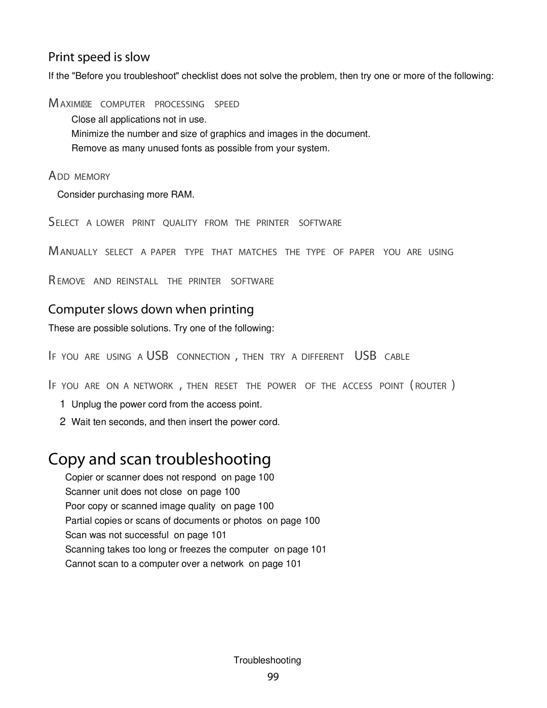 Dell P713w manual Copy and scan troubleshooting, Print speed is slow, Computer slows down when printing, ADD Memory 