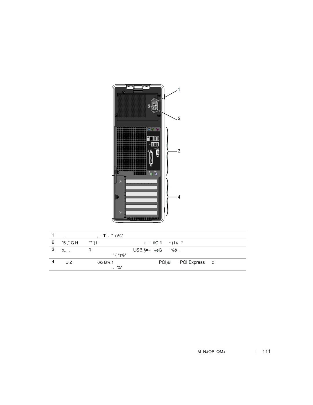 Dell P8189 manual 背面図（タワー型）, 111 