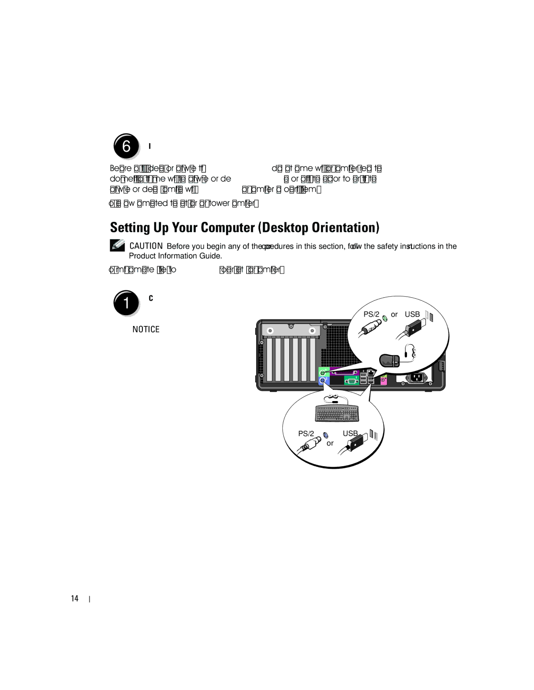 Dell P8189 manual Setting Up Your Computer Desktop Orientation, Connect the keyboard and the 1 mouse 