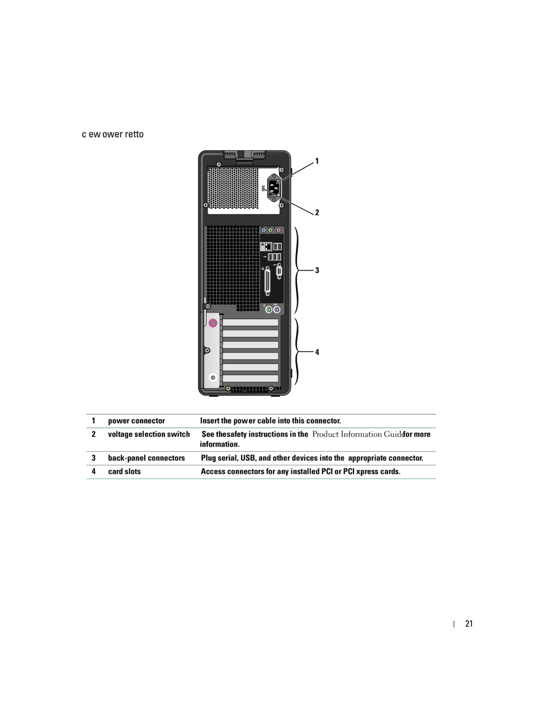 Dell P8189 manual Back View Tower Orientation 