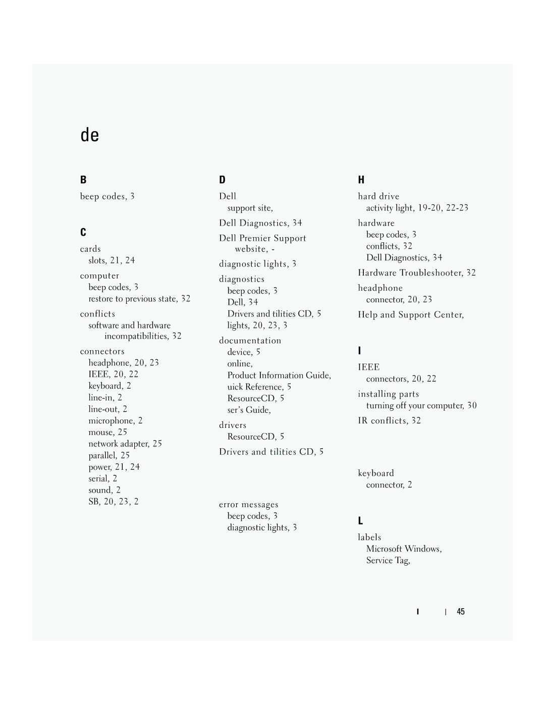 Dell P8189 manual Index 