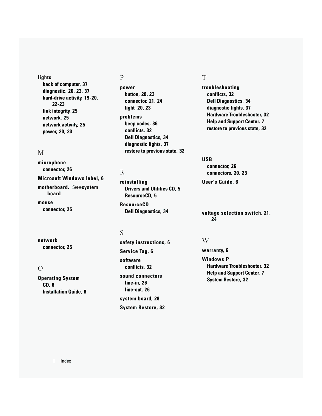 Dell P8189 manual Index 