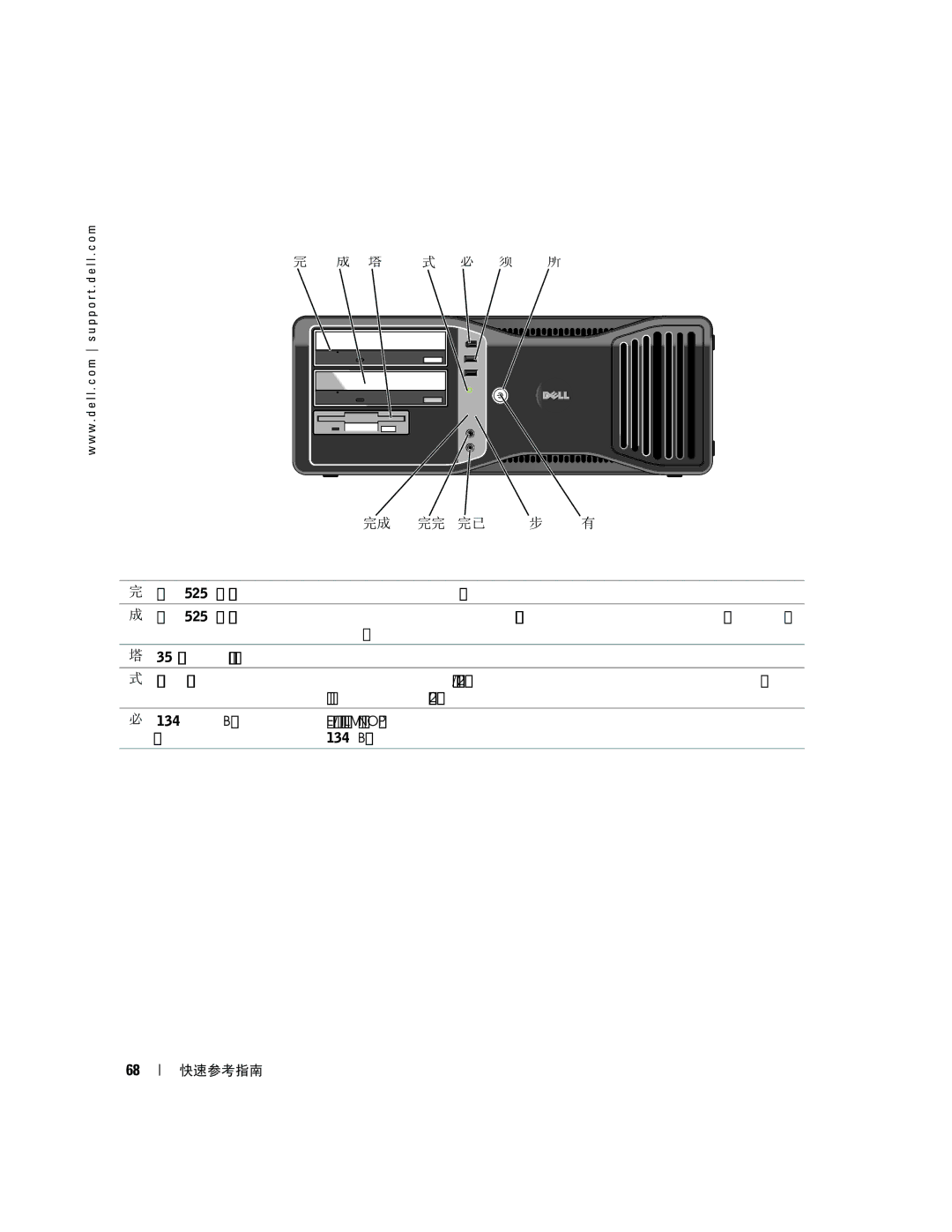 Dell P8189 manual 正面视图 （台式） 