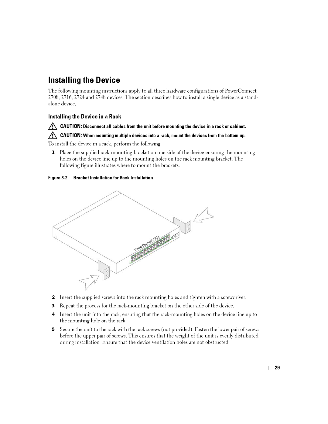 Dell PC2708, PC2748, PC2716, PC2724 manual Installing the Device in a Rack 