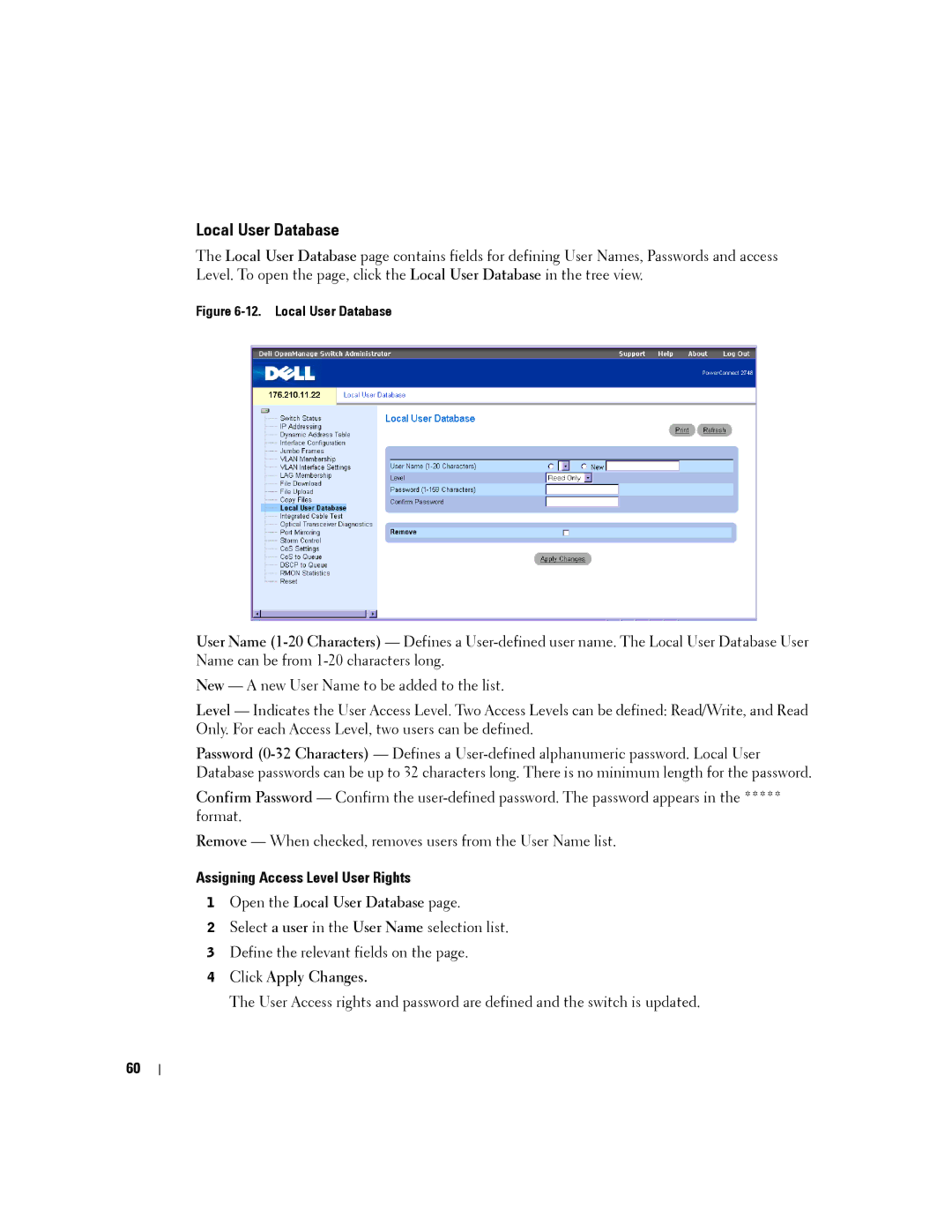 Dell PC2748, PC2708, PC2716, PC2724 manual Assigning Access Level User Rights, Open the Local User Database 