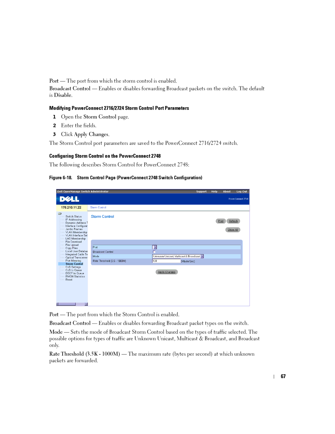 Dell PC2724, PC2748, PC2708, PC2716 manual Following describes Storm Control for PowerConnect 