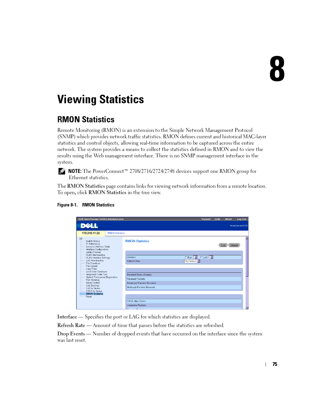 Dell PC2724, PC2748, PC2708, PC2716 manual Viewing Statistics, Rmon Statistics 