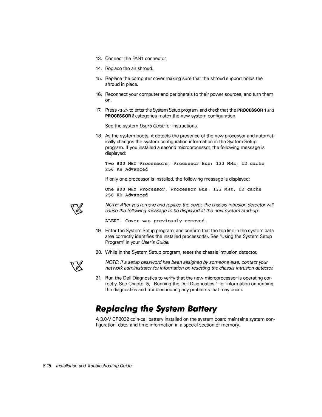 Dell PCI3 manual Connect the FAN1 connector 14. Replace the air shroud 