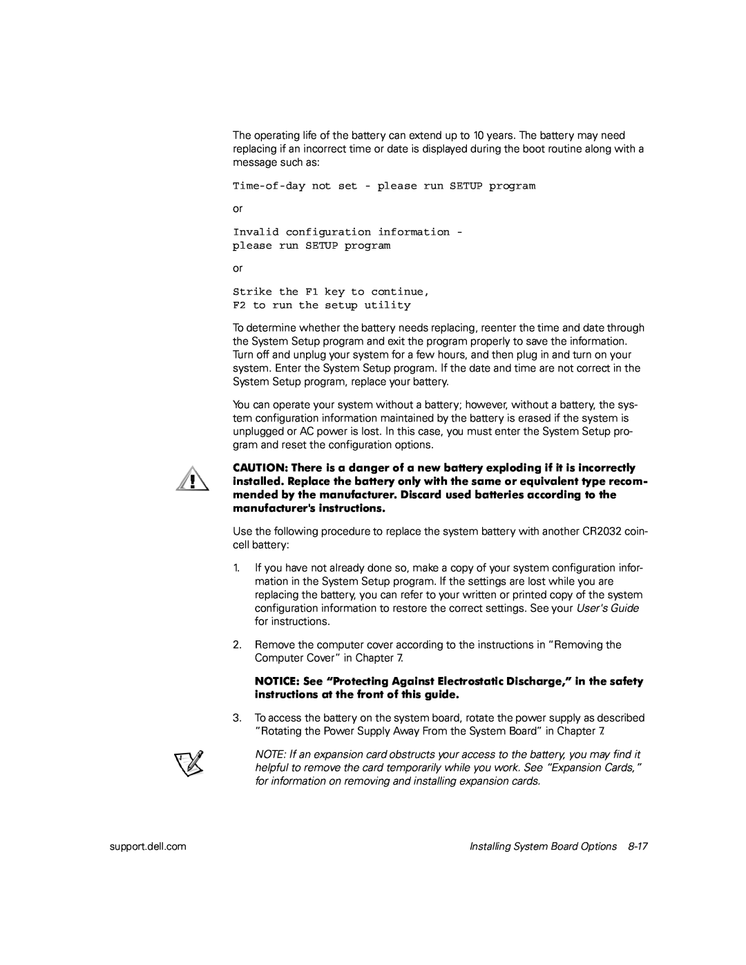 Dell PCI3 Time-of-day not set - please run SETUP program, Invalid configuration information - please run SETUP program 