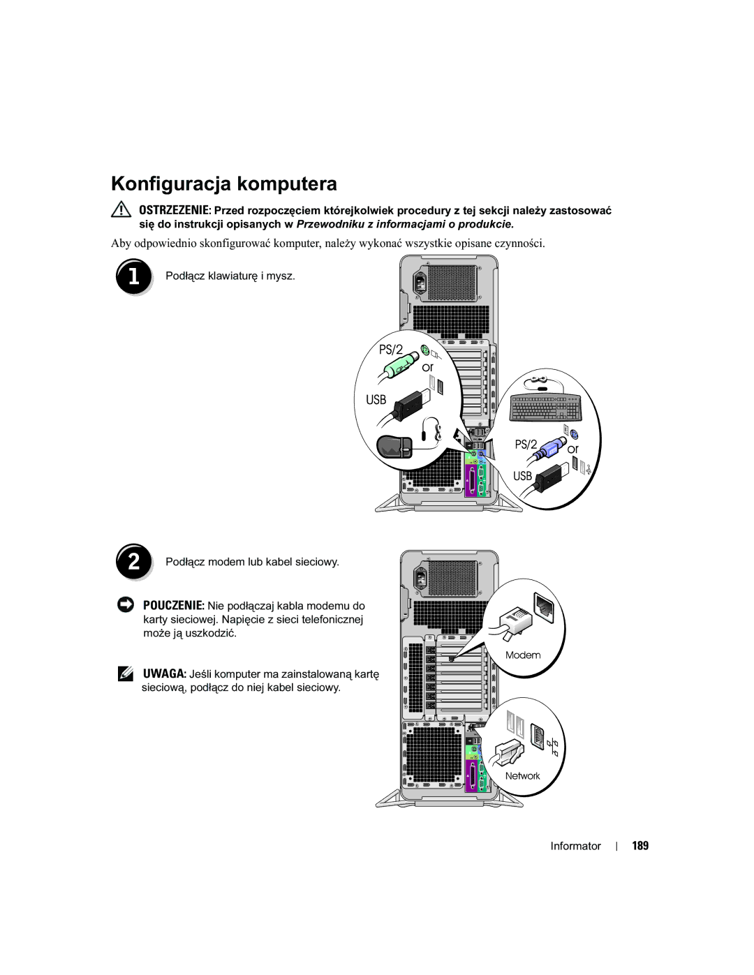 Dell PD050 manual Konfiguracja komputera, 189 