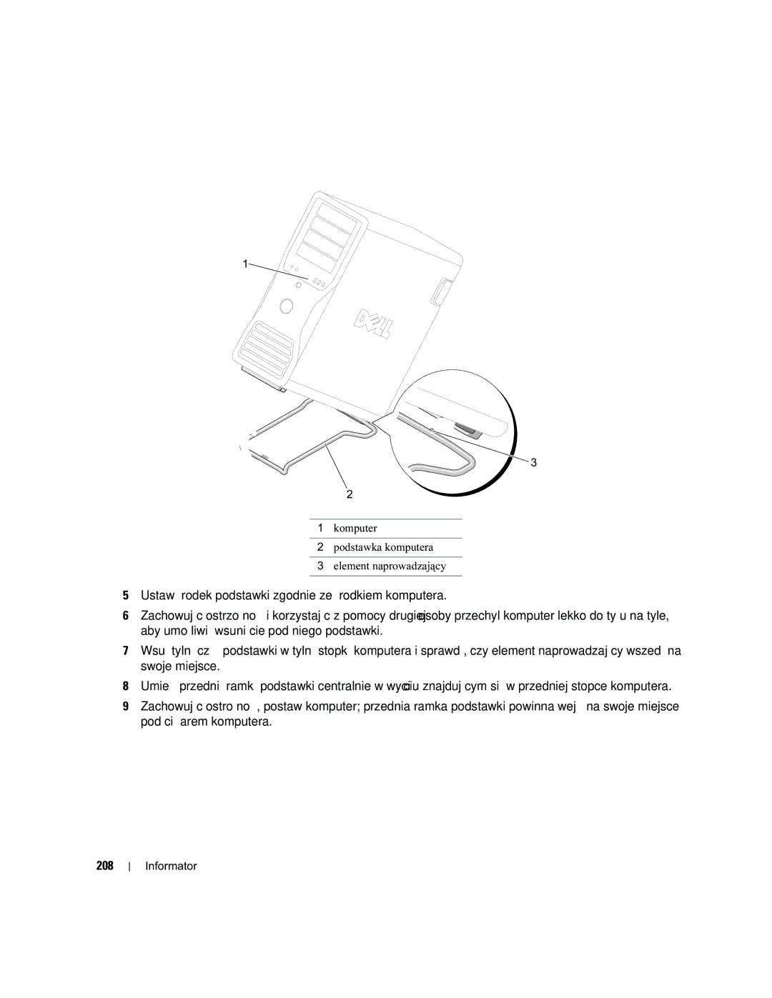 Dell PD050 manual 208, Komputer Podstawka komputera Element naprowadzający 