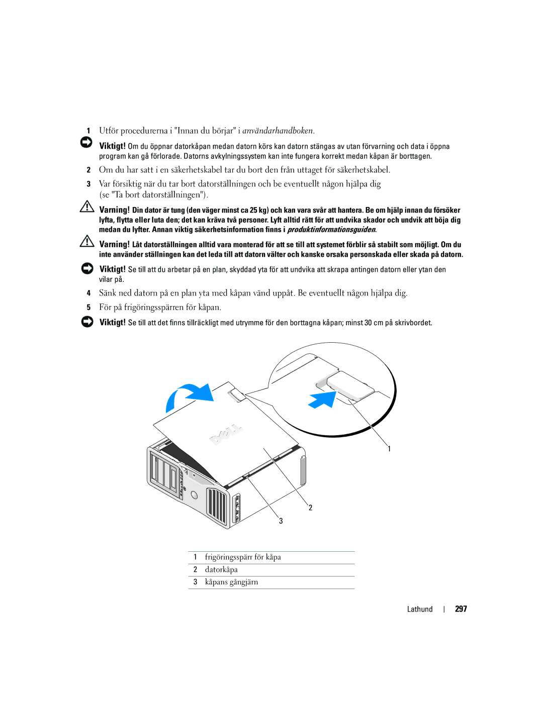 Dell PD050 manual Utför procedurerna i Innan du börjar i användarhandboken, 297 