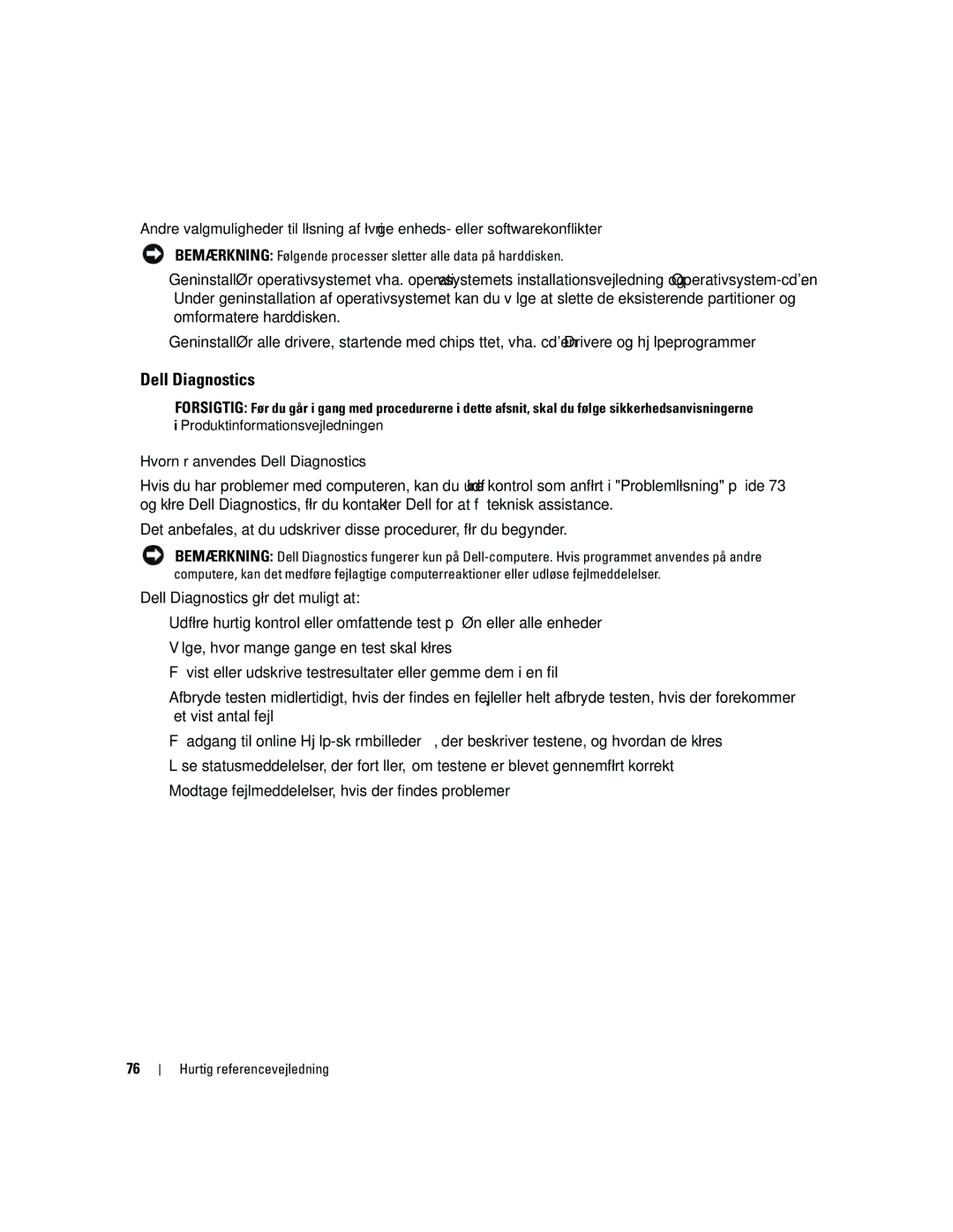 Dell PD050 manual Hvornår anvendes Dell Diagnostics 