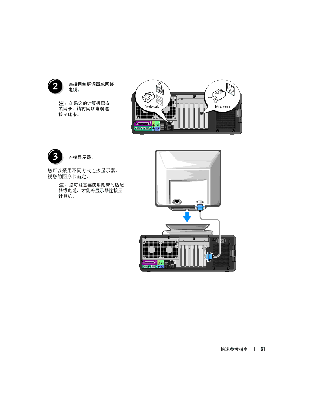 Dell PD055 manual 您可以采用不同方式连接显示器， 视您的图形卡而定。 