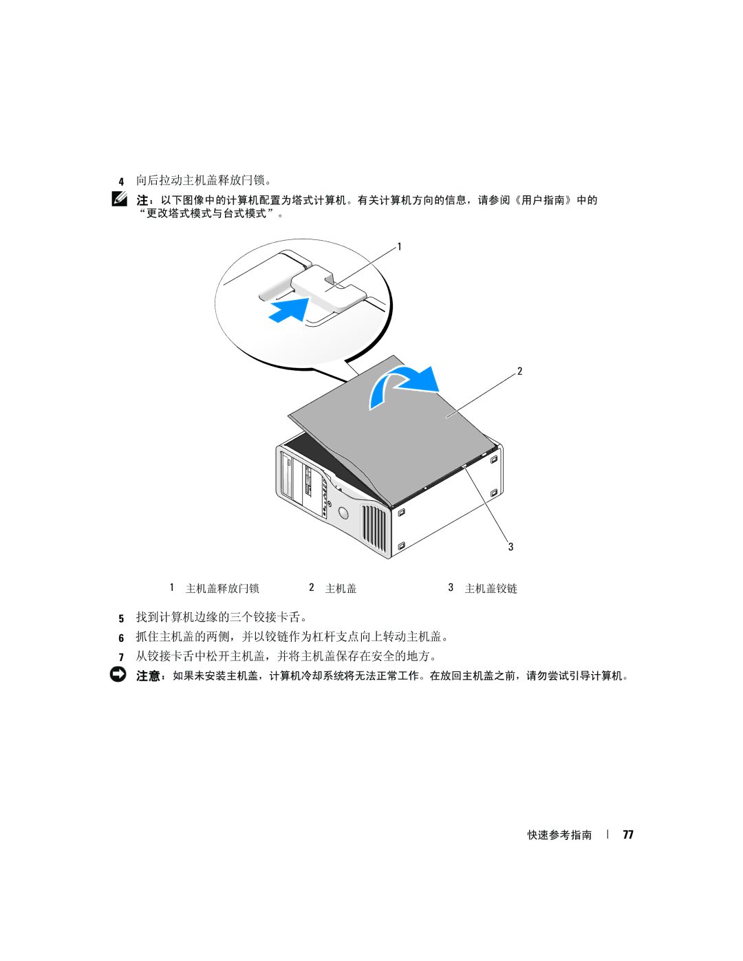 Dell PD055 manual 向后拉动主机盖释放闩锁。 