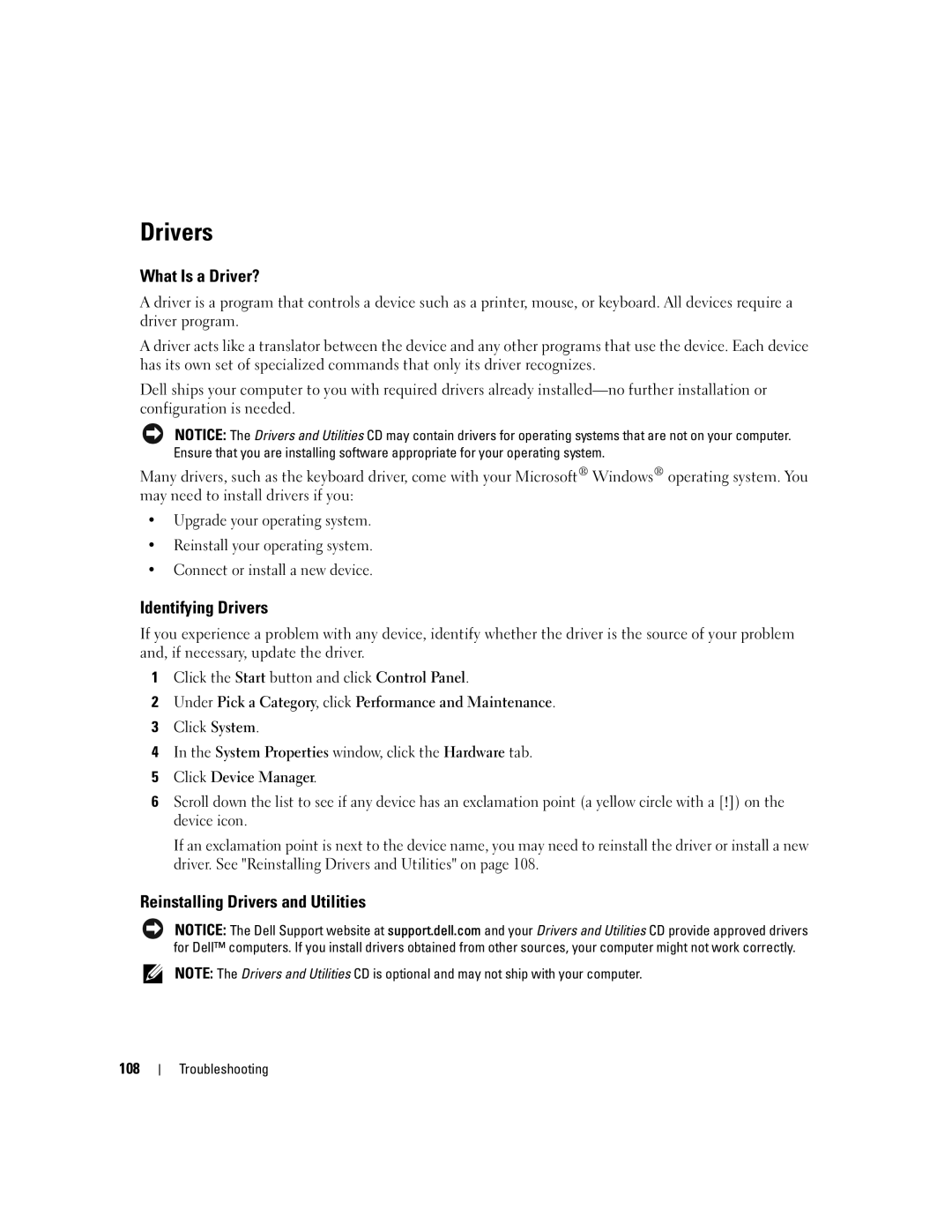 Dell PD598 owner manual What Is a Driver?, Identifying Drivers, Reinstalling Drivers and Utilities 