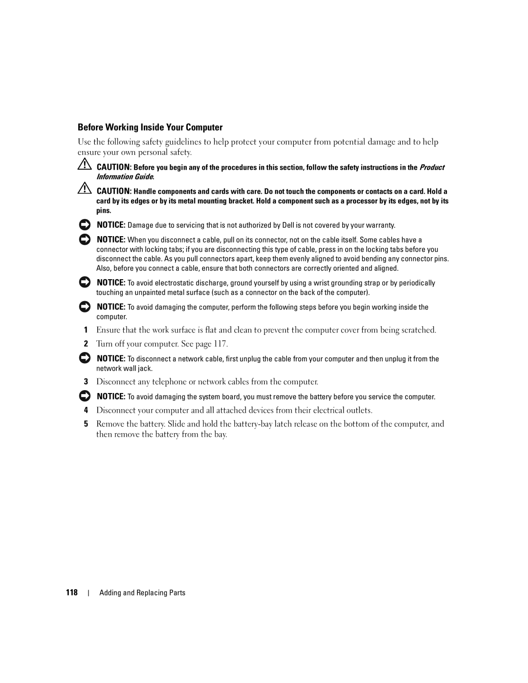 Dell PD598 owner manual Before Working Inside Your Computer, 118 