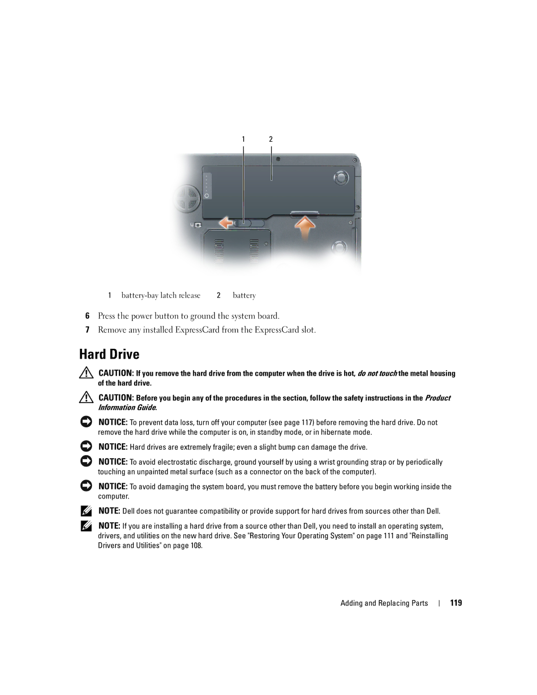 Dell PD598 owner manual Hard Drive, 119 