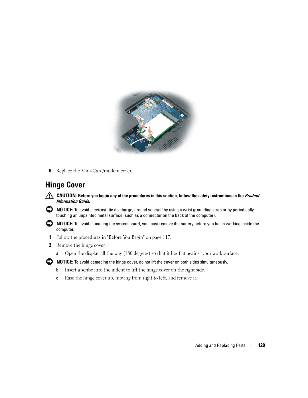 Dell PD598 owner manual Hinge Cover, 129 