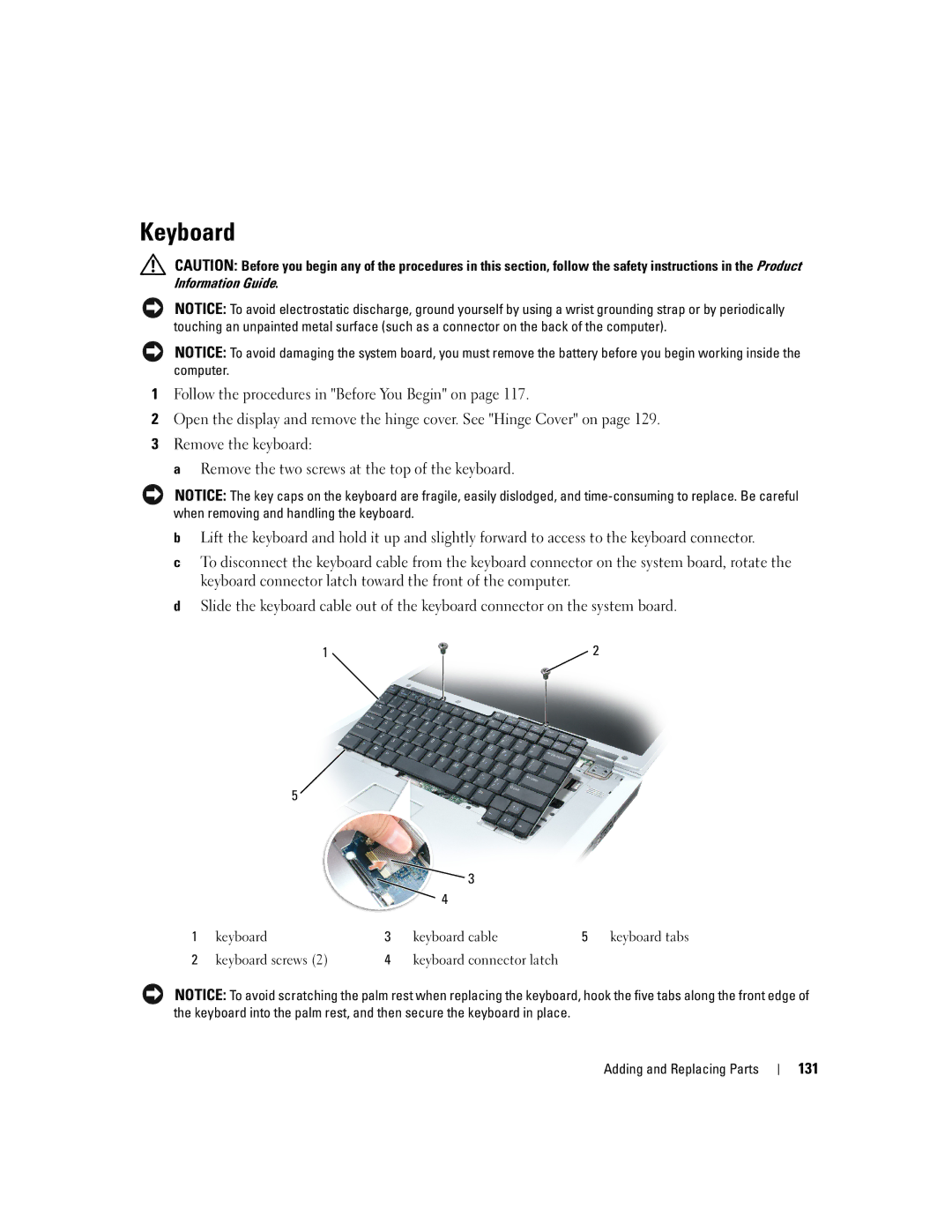 Dell PD598 owner manual Keyboard, 131 