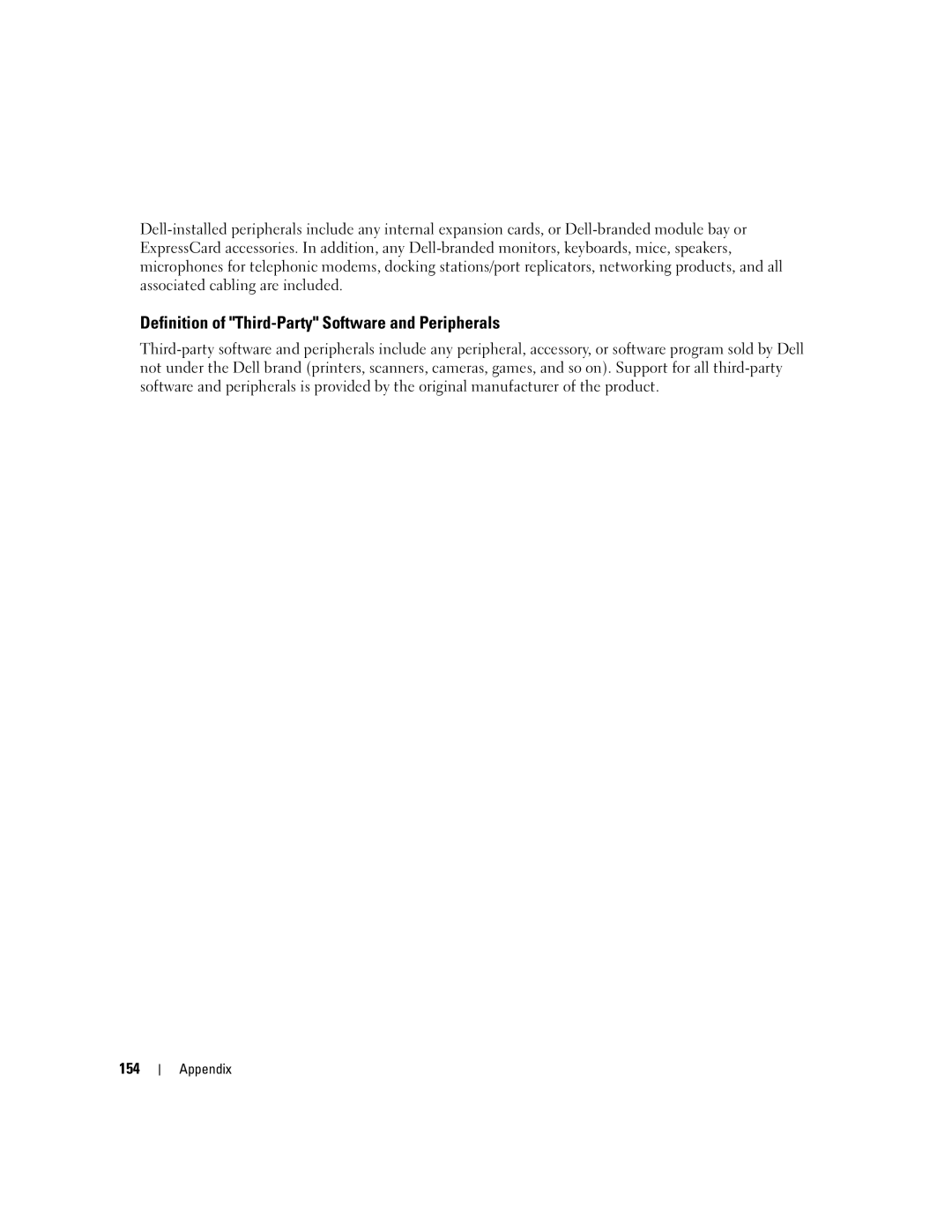 Dell PD598 owner manual Definition of Third-Party Software and Peripherals, 154 